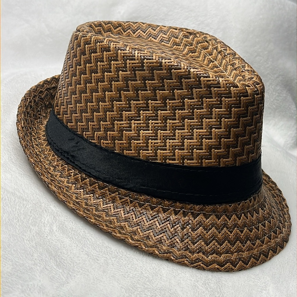Brown Woven Fedora Hat with Black Band